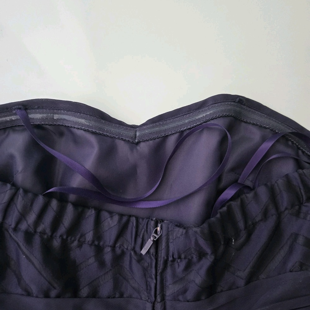 Purple Black Chevron Strapless Mini Dress Sweetheart Y2K Cocktail Party Pleated - Picture 7 of 14
